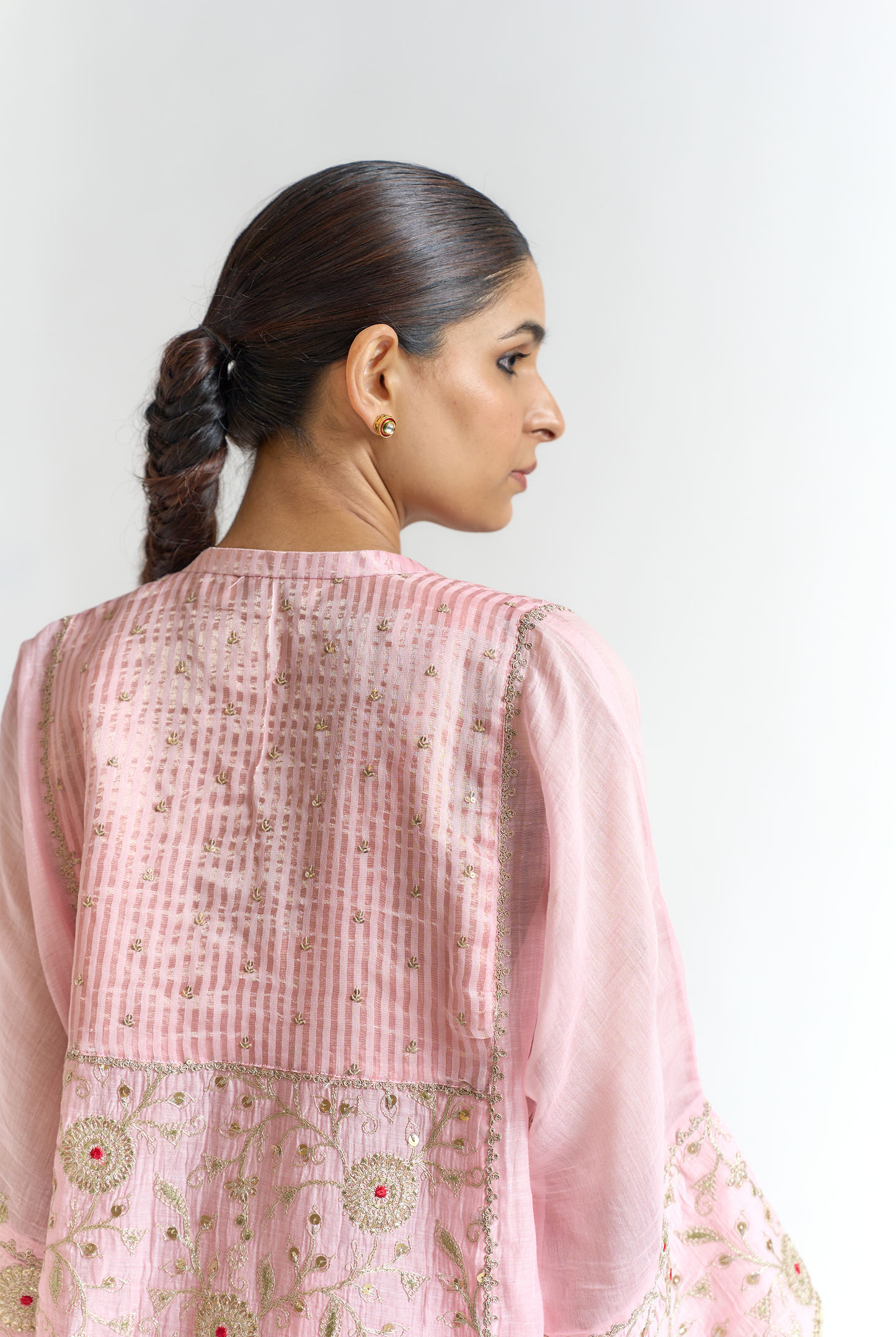 Blush & Coral Mul Chanderi Antifit Kurta Set with Dori & Thread Embroidery