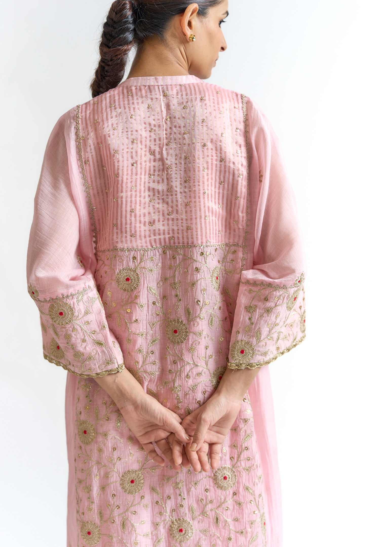 Blush & Coral Mul Chanderi Antifit Kurta Set with Dori & Thread Embroidery