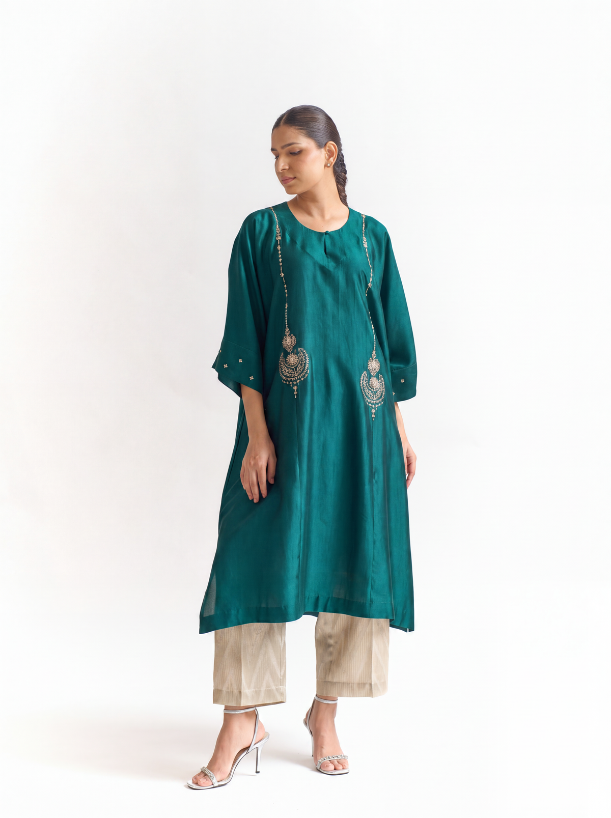 Violet Chinya Silk Antifit Kurta Set with Dabka & Dori Embroidery