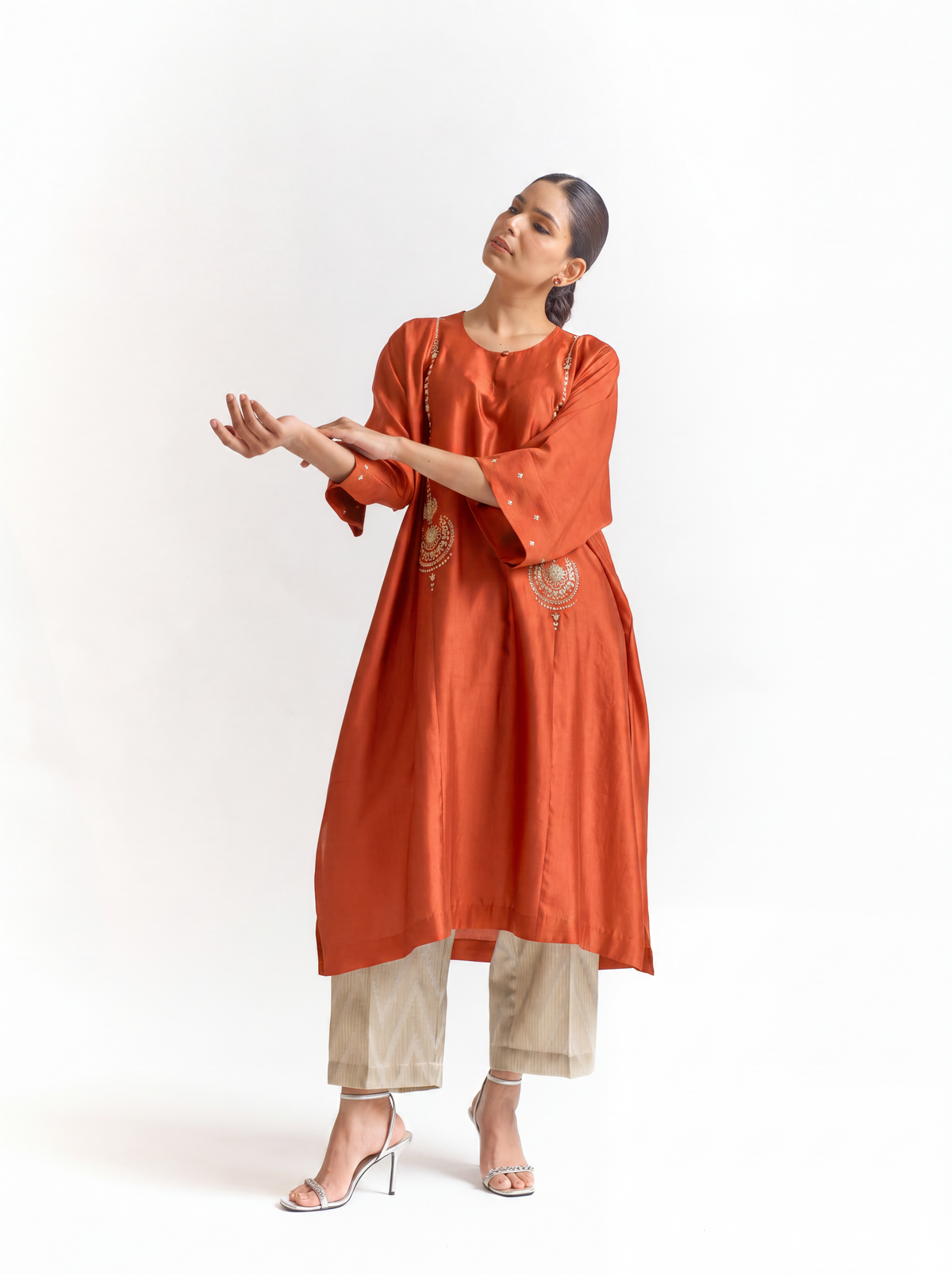 Violet Chinya Silk Antifit Kurta Set with Dabka & Dori Embroidery