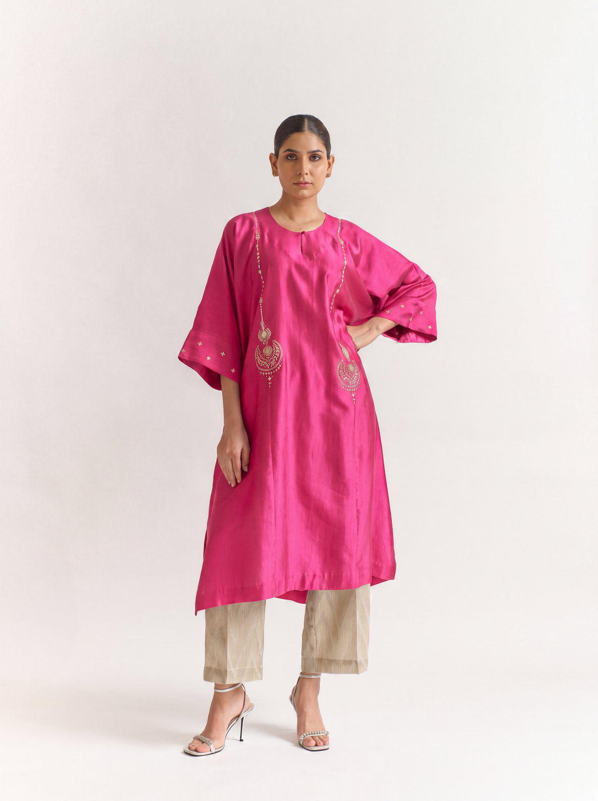Violet Chinya Silk Antifit Kurta Set with Dabka & Dori Embroidery