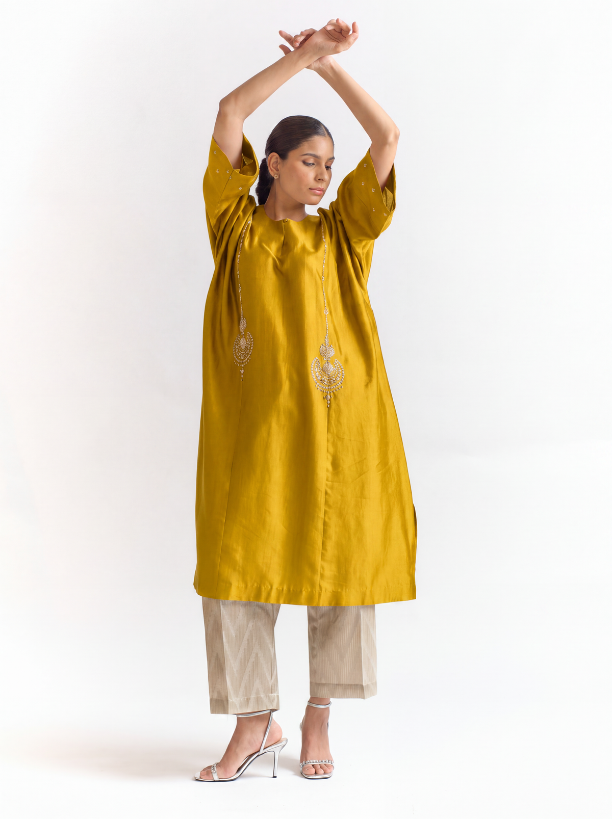 Violet Chinya Silk Antifit Kurta Set with Dabka & Dori Embroidery