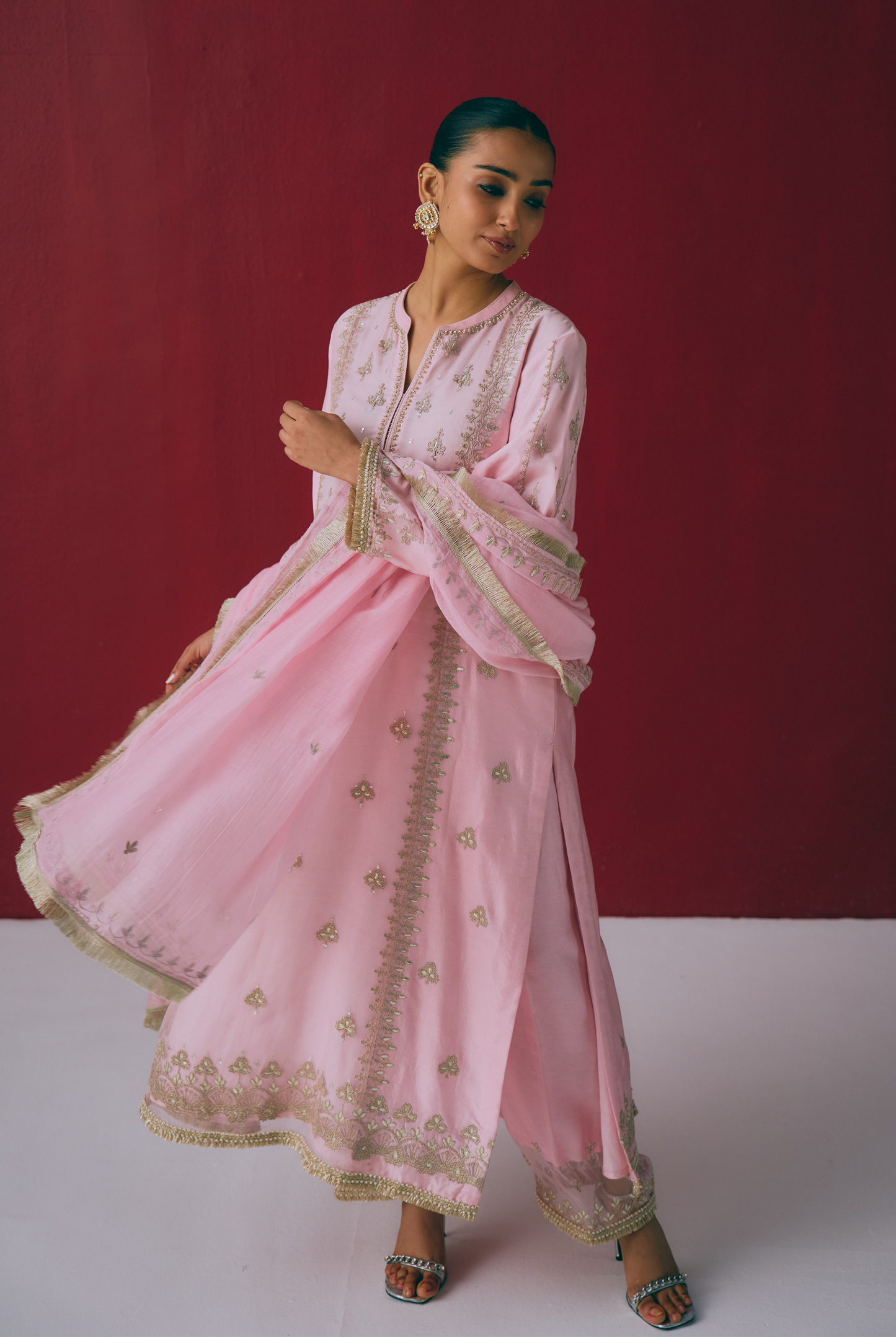 Blush Chanderi Kurta Set with Gota & Dori Embroidery