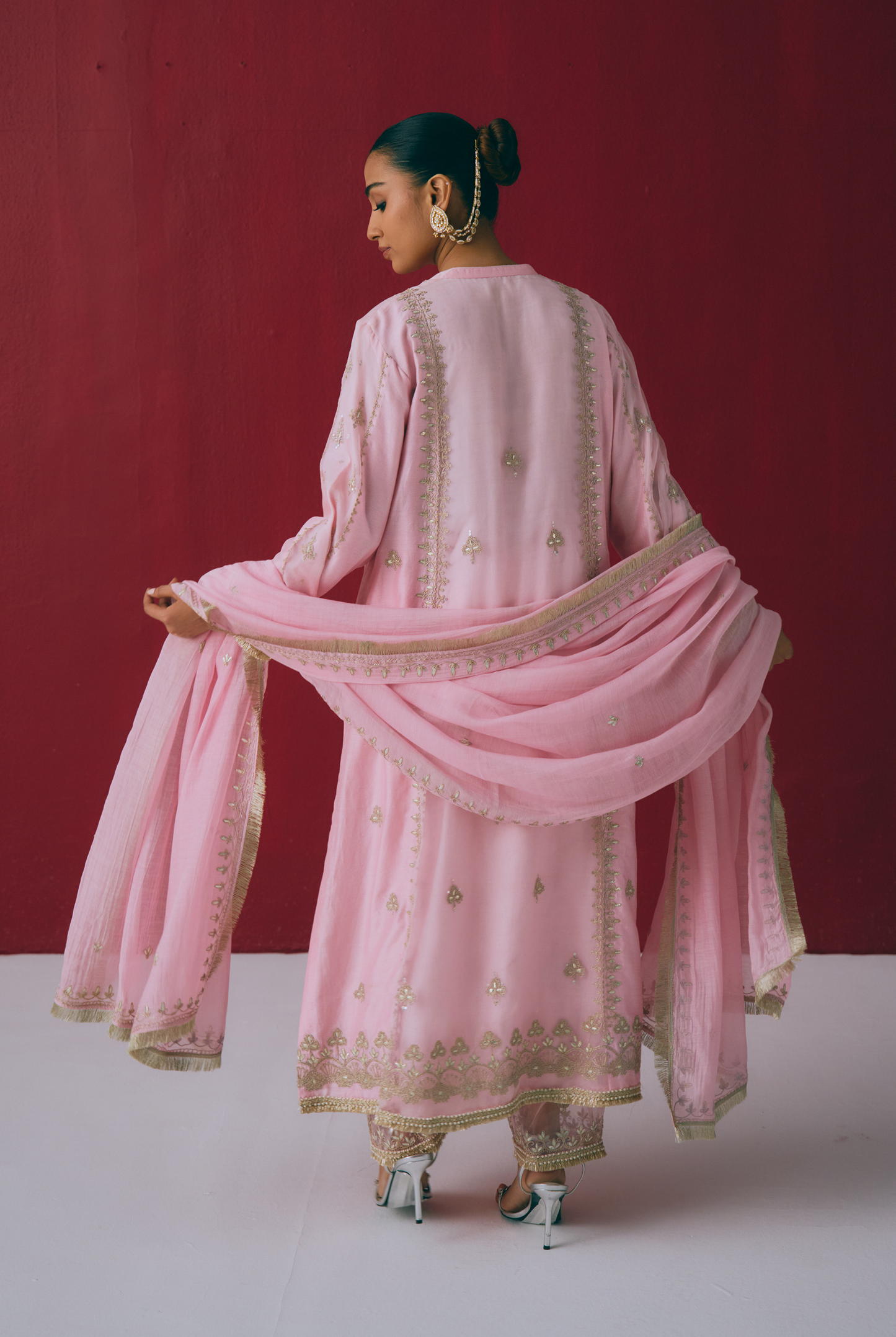 Blush Chanderi Kurta Set with Gota & Dori Embroidery