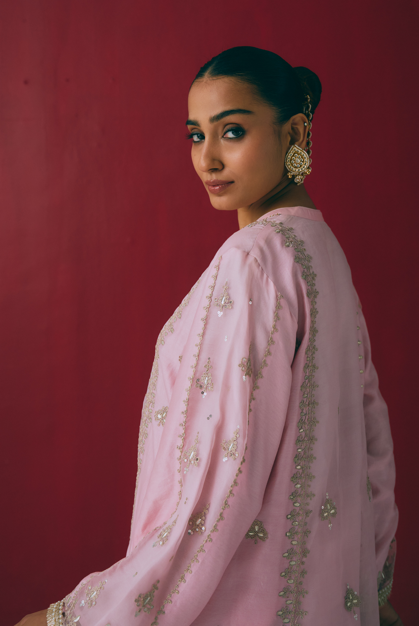 Blush Chanderi Kurta Set with Gota & Dori Embroidery
