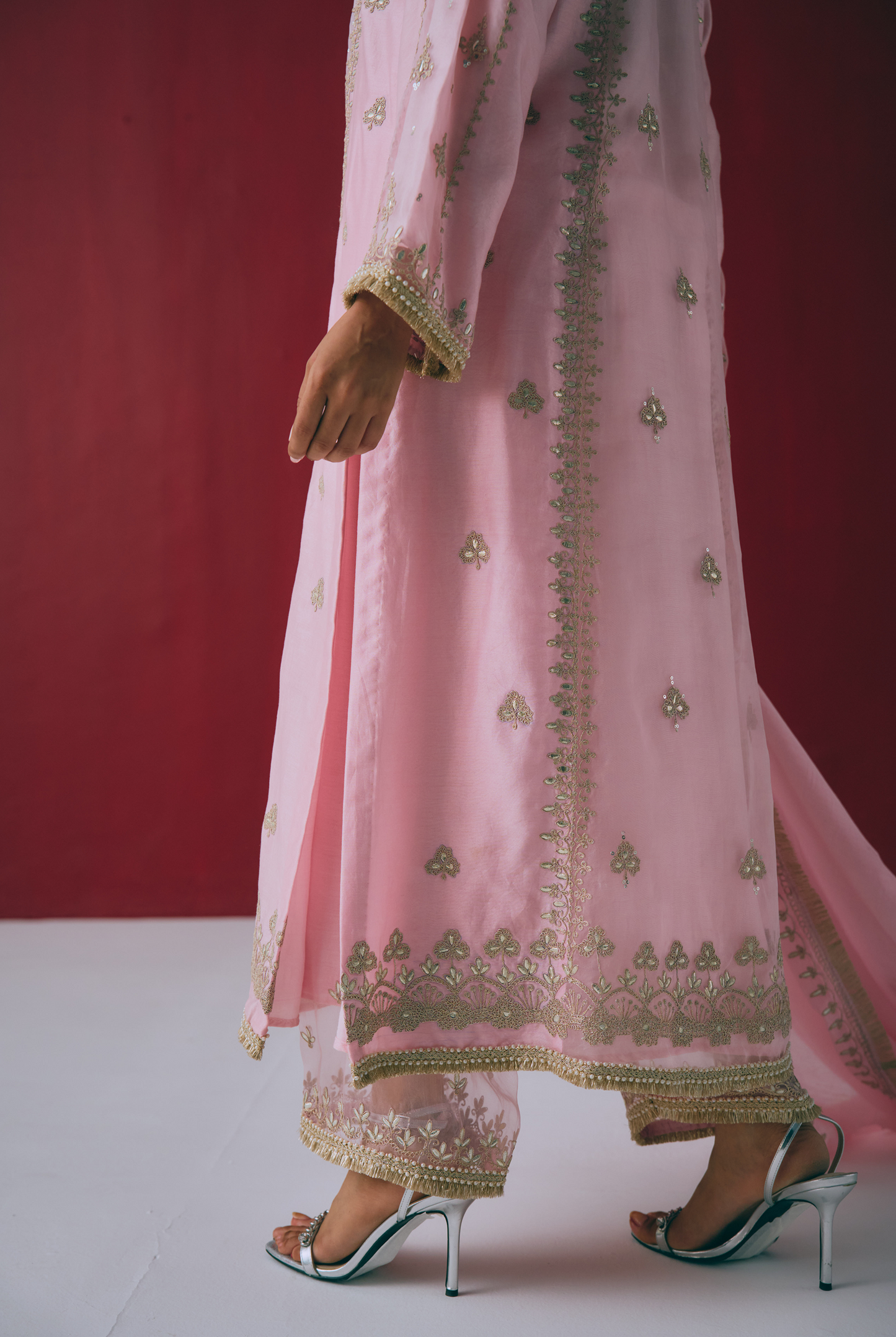 Blush Chanderi Kurta Set with Gota & Dori Embroidery