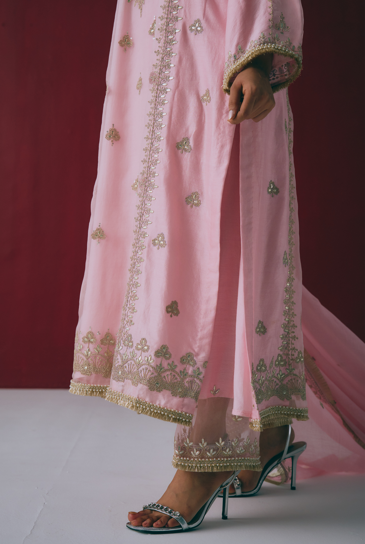 Blush Chanderi Kurta Set with Gota & Dori Embroidery