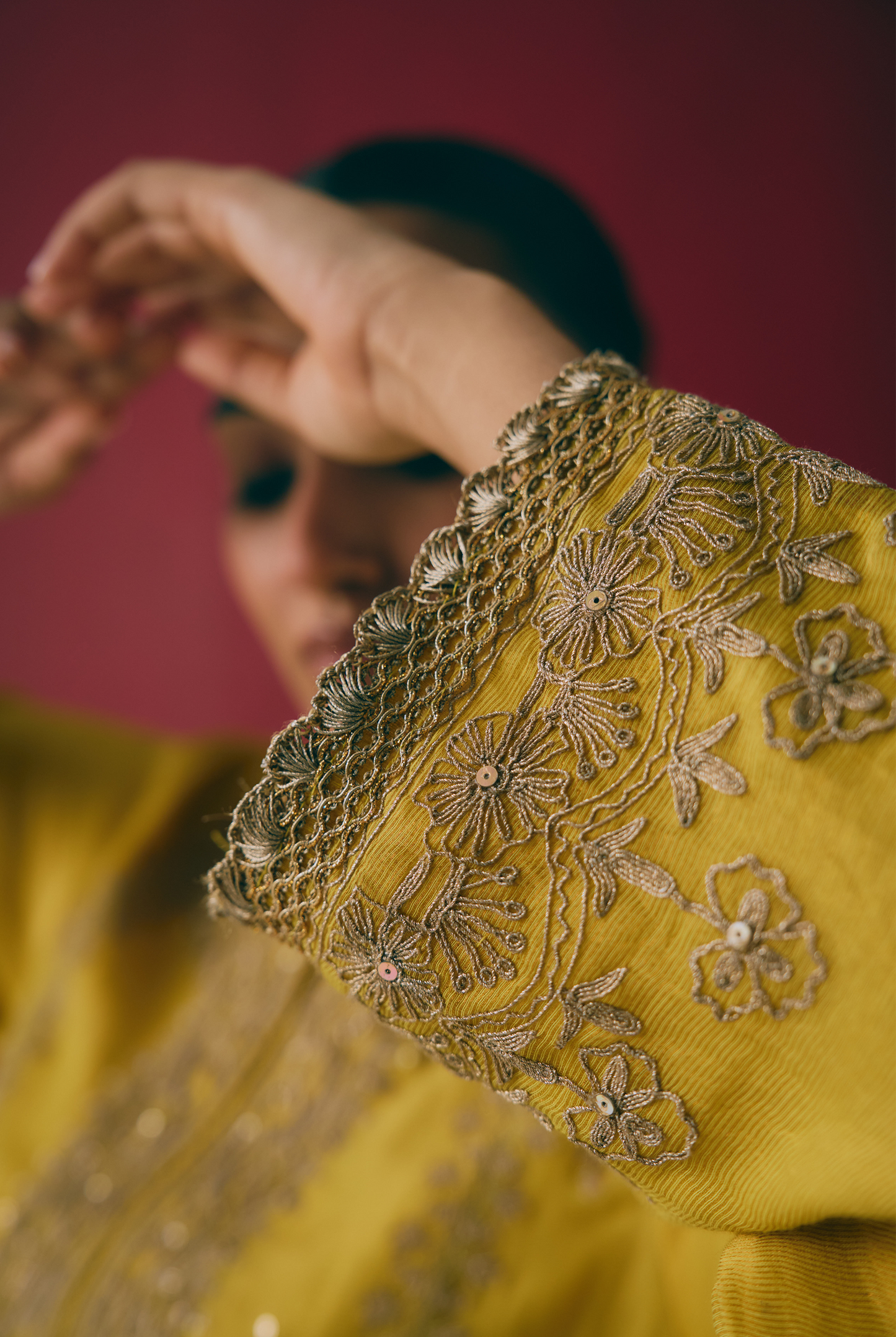 Turmeric Yellow Tissue Chanderi Kurta Set with Dori & Dabka Embroidery