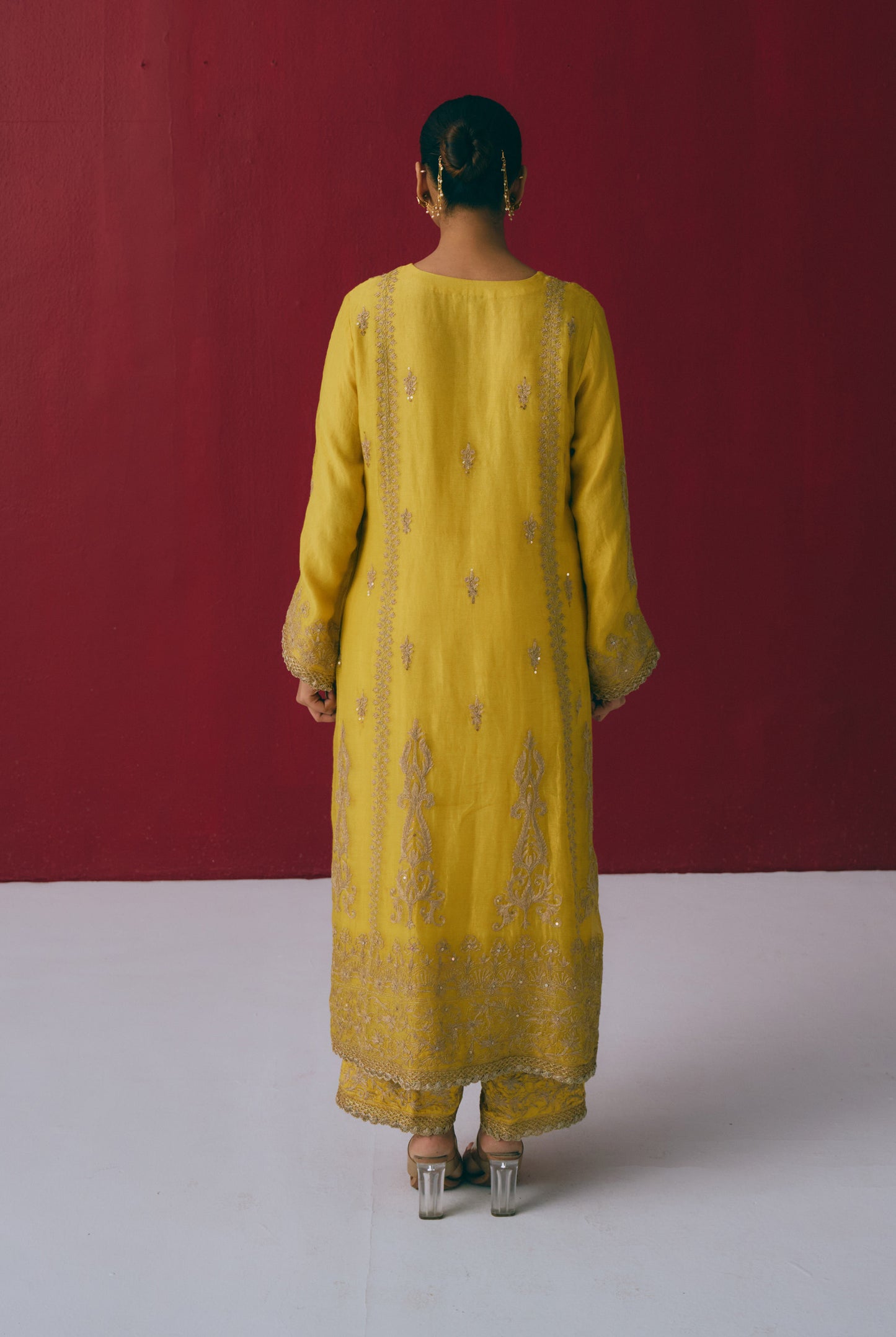 Turmeric Yellow Tissue Chanderi Kurta Set with Dori & Dabka Embroidery