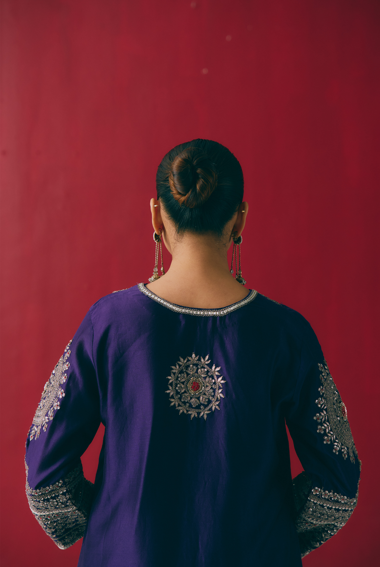 Indigo Silk Kurta Set with Beads, Gota & Zardozi Embroidery