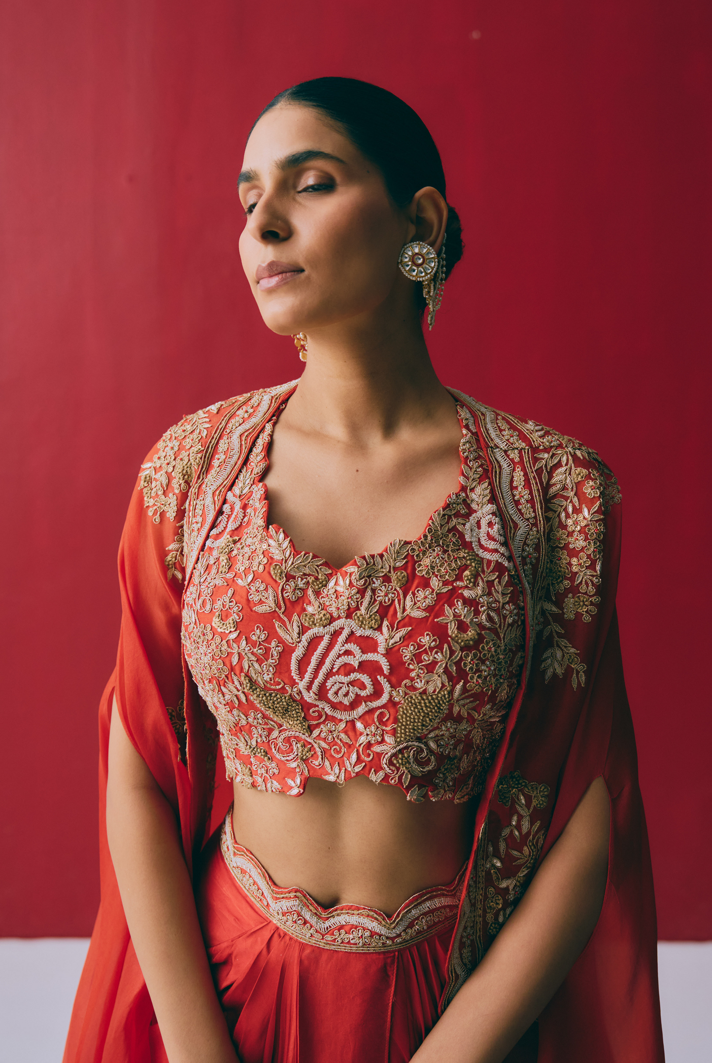 Poppy Organza Cape Set with Dabka & Zardozi Embroidery