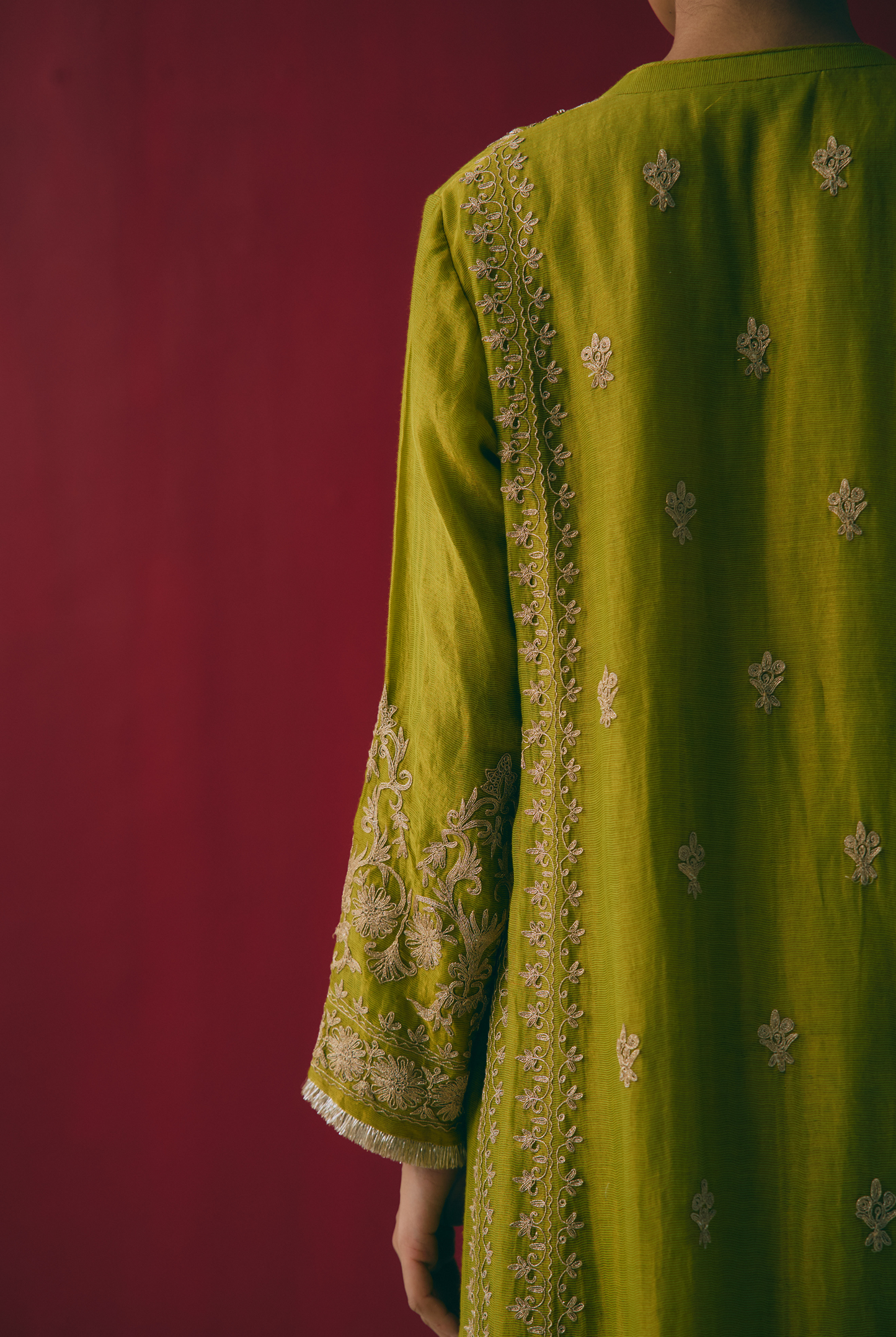 Fern Tissue Maheshwari Kurta Set with Dabka & Sitara Embroidery