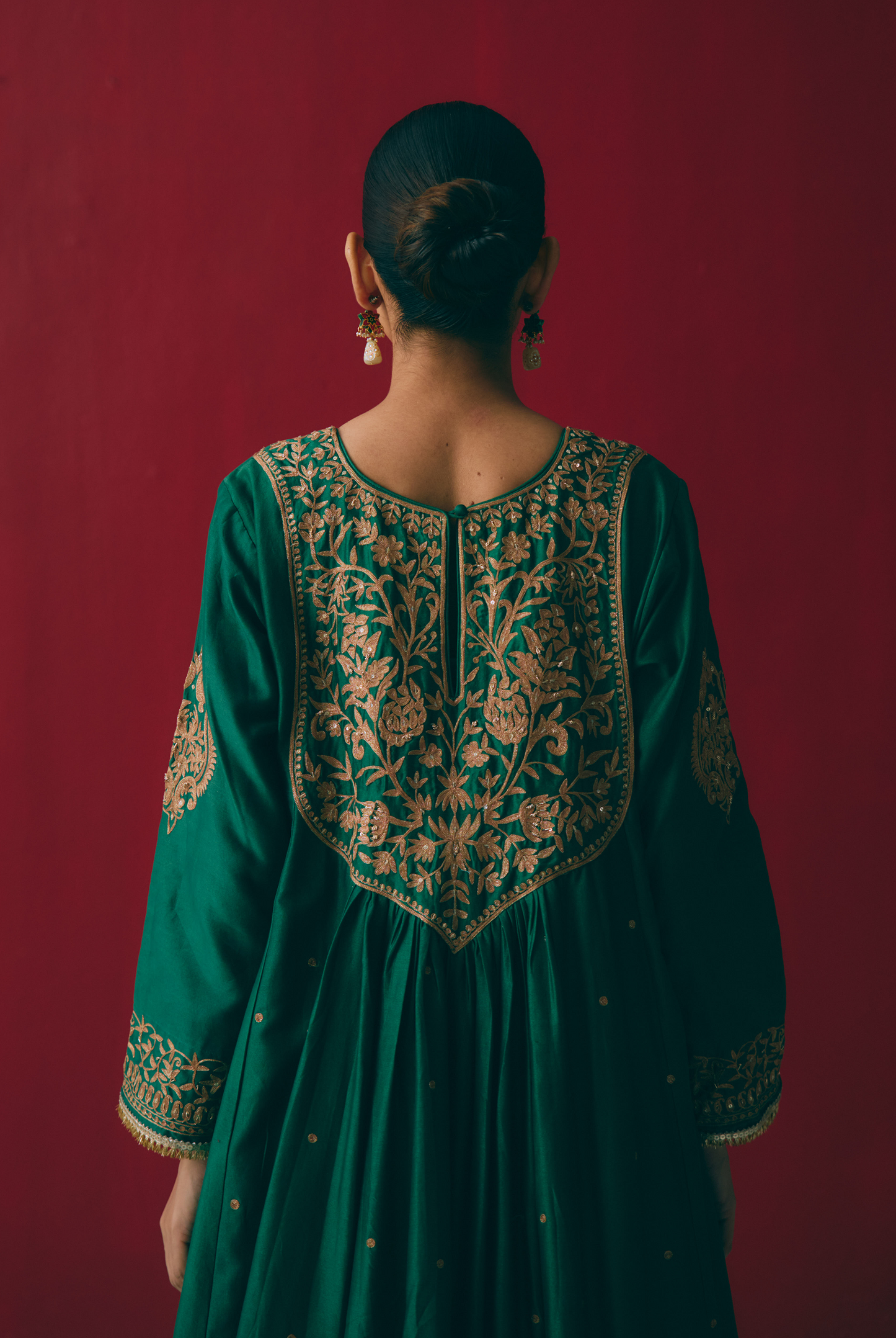 Emerald Chanderi Silk Anarkali with Zari & Aari Embroidery